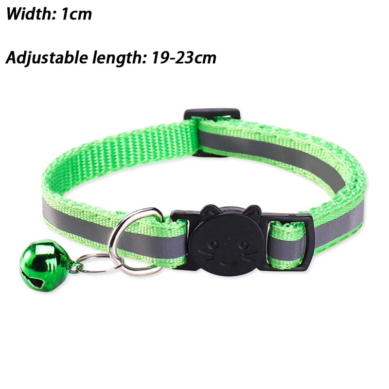 Round Ear Cat Dog Collar Glowing Pet Reflective Safety Buckle Bell Qme Light Green one size