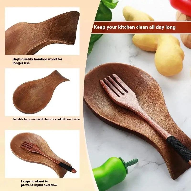 Wooden Spoon Rack Household Commercial Tray Holder Pad Cooking Qme