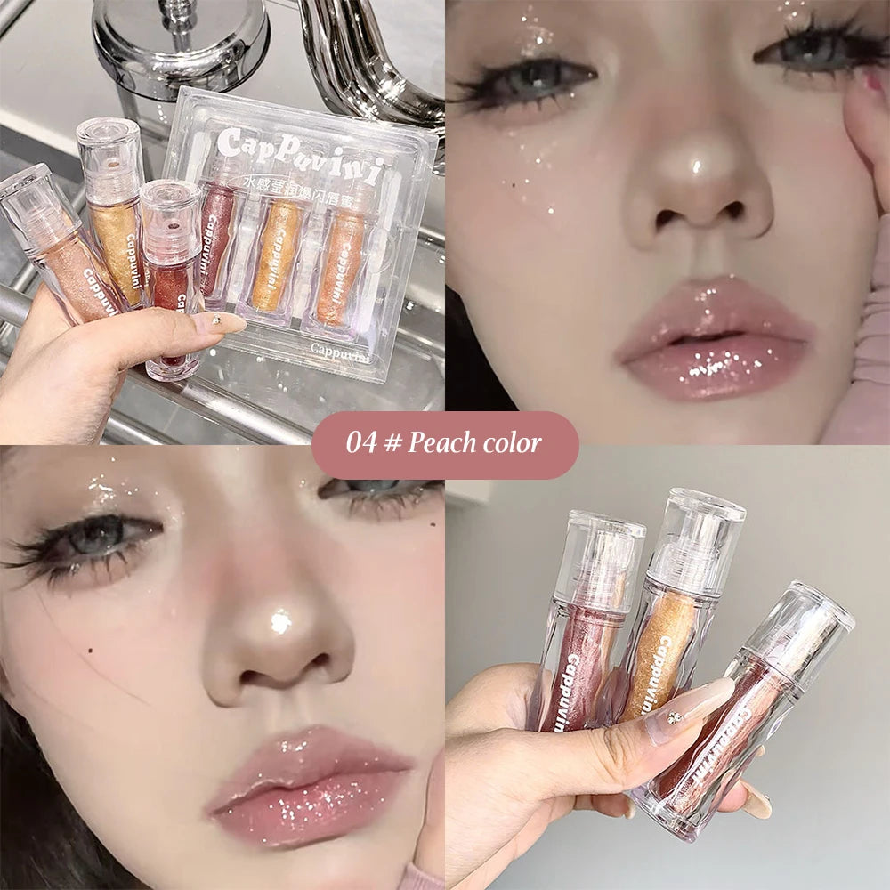 Moisturizing Glitter Lip Gloss-6 Colors Gloss Glossy Non-sticky Makeup Qme 04 Peach