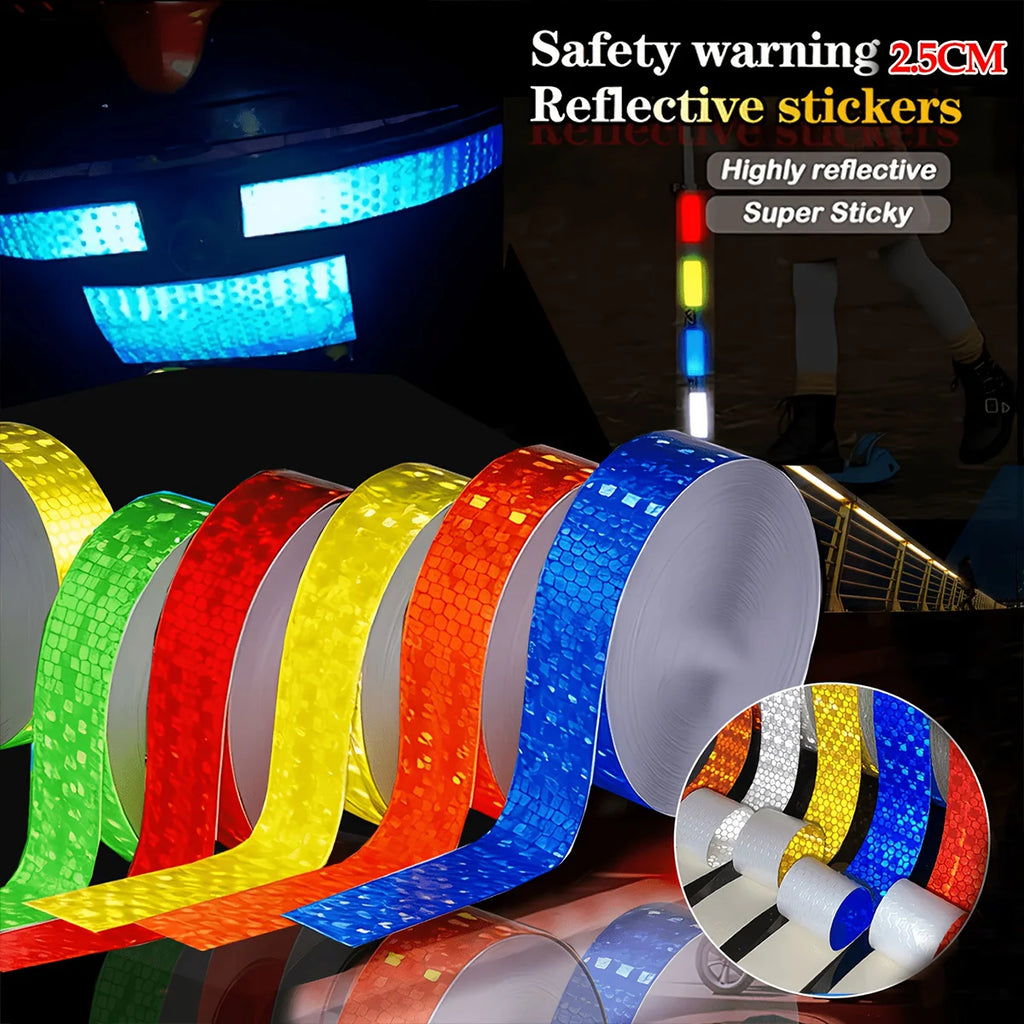 Reflective Car Stickers Outdoor Waterproof Warning Tapes White Red Fluorescent Yellow Reflectors Safety Strip Qme
