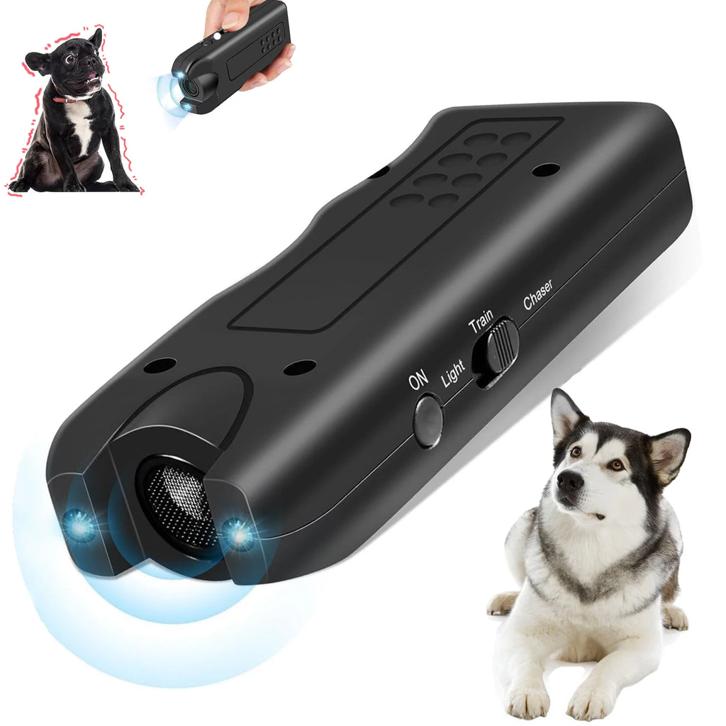 Ultrasonic Dog Repeller Portable Anti-barking Deterrent Handheld 3in1 Dog Training Device Repel Animals Pets Dog Trainer Qme