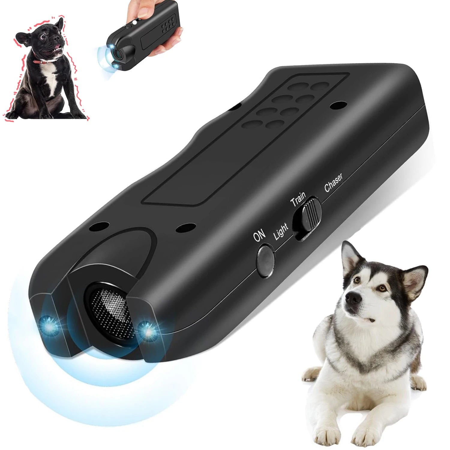 Ultrasonic Dog Repeller Portable Anti-barking Deterrent Handheld 3in1 Dog Training Device Repel Animals Pets Dog Trainer Qme