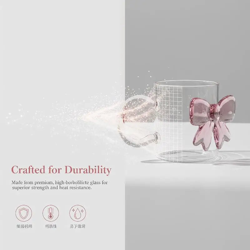 Pink Large Bow Glass Decor Cup Handle Glasses Heat-resistant Qme