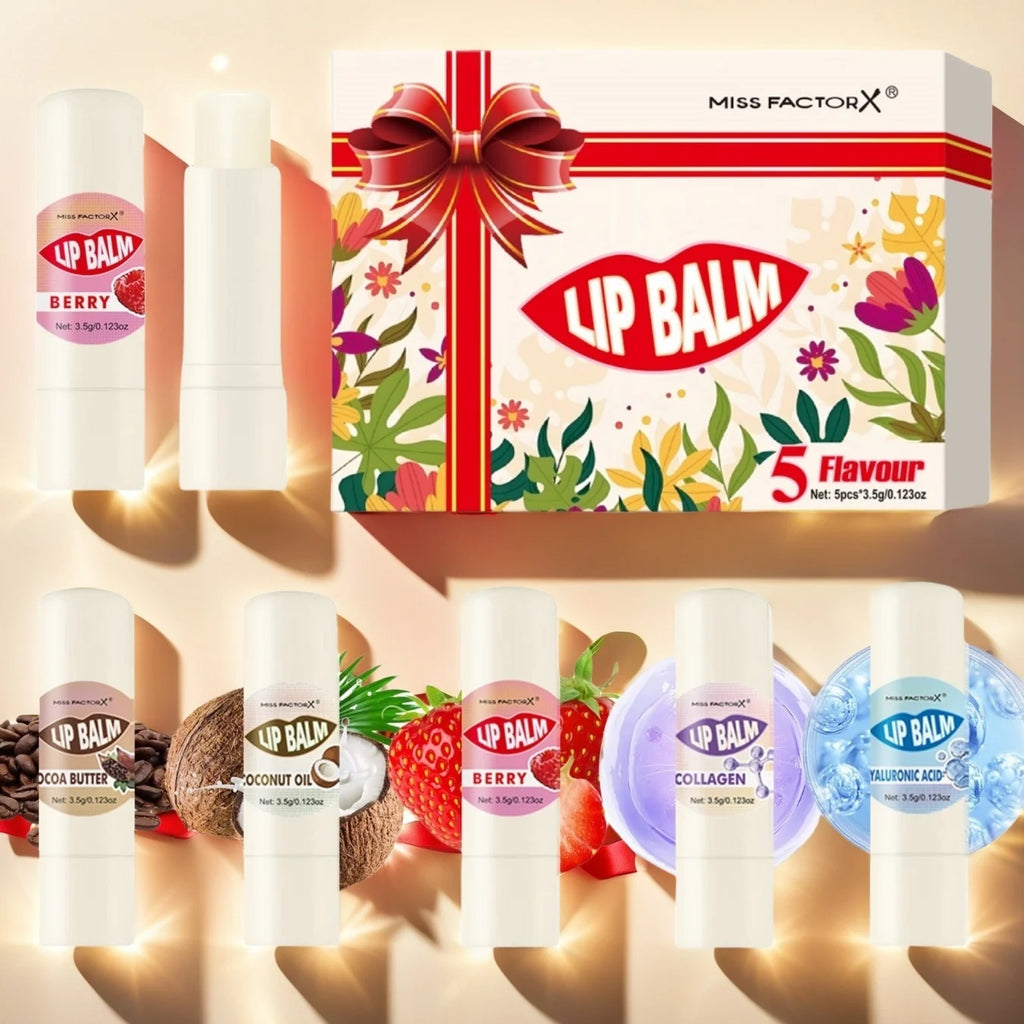 Premium gift set 5PCS/box Lip balm set Hyaluronic acid Long-lasting moisturizing Glossy Suitable for dry lips Valentine’s Day gi Qme