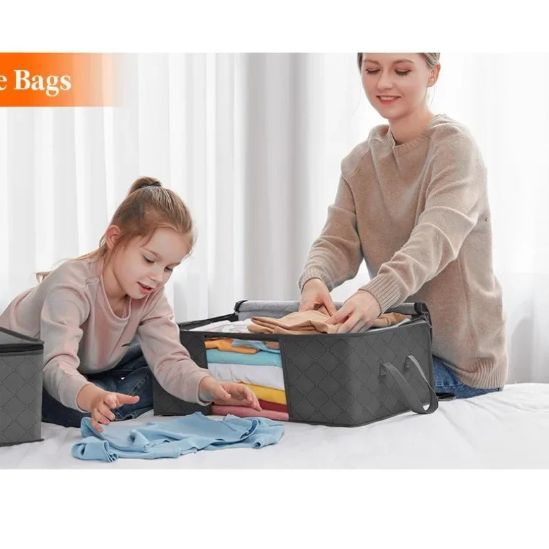 Closet Organizers and Storages Clothes Storage Bag Blanket Storage Foldable Storages Bin Sturdy Sewn By 3 Layers Fabrics Qme