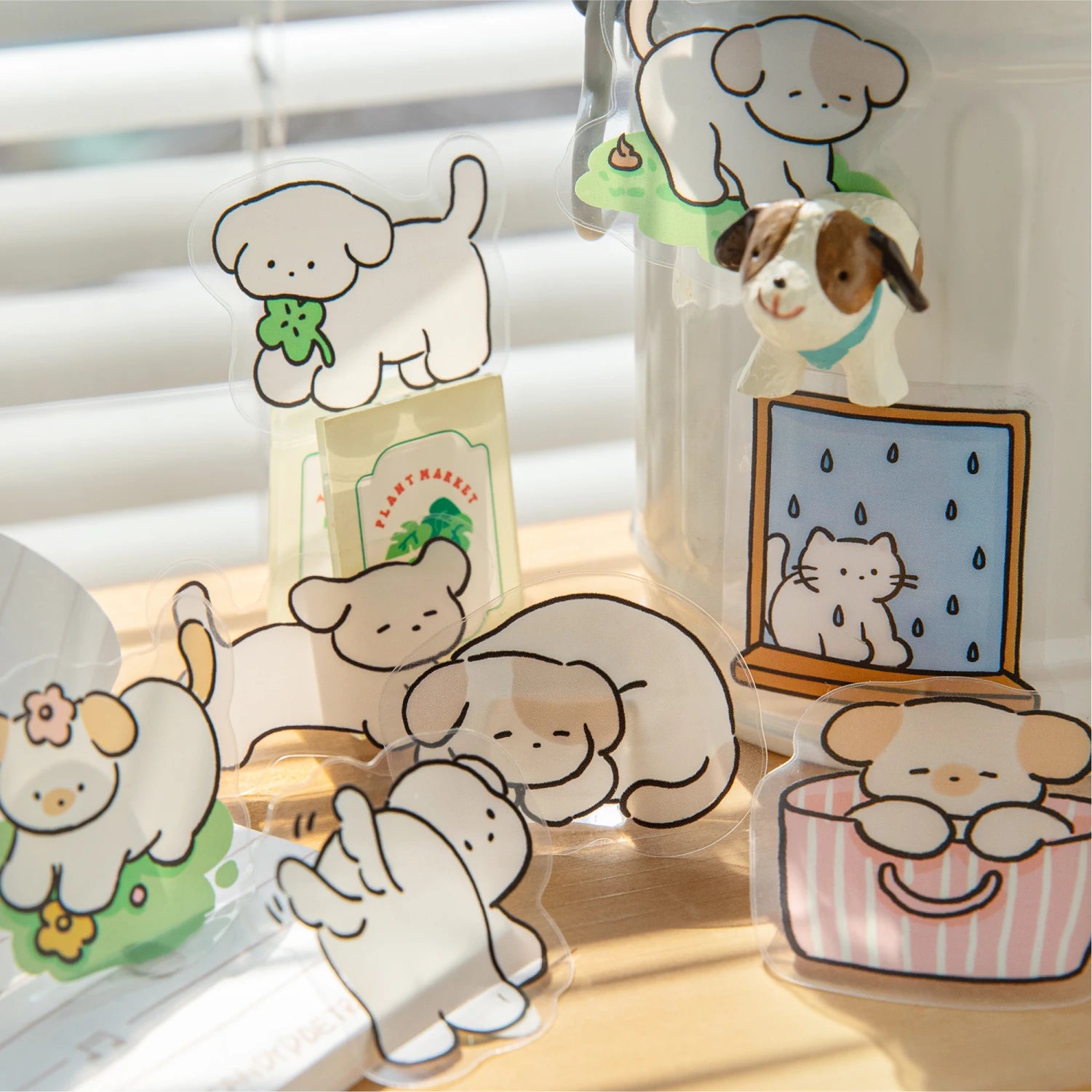 80 Sheets/4Bag Cute Pet Life Theme PET White Ink Stickers, Suitable for DIY, Scrapbooking, Phone Cases, Notebooks & Other Decor Qme