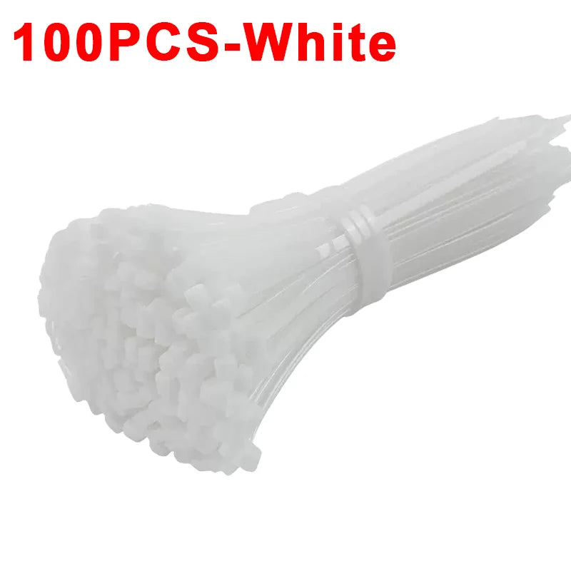 200/100Pcs Nylon Cable Ties Adjustable Self-locking Cord Ties Straps Fastening Loop Reusable Plastic Wire Ties For Home Office Qme White(100Pcs) 3x100mm