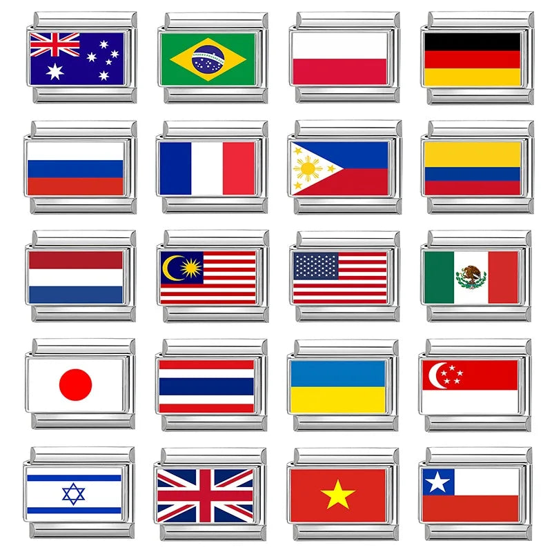 2025 Fashion Photo Italian Charm Bracelet 9mm Diy Color National Flag Series of Each Country Mexico,America,Britain,Italy,Israel Qme