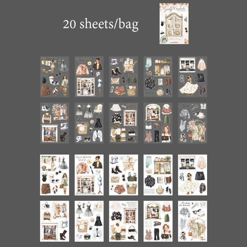 20 Sheets/Bag Teen Girl Closet Stickers for Creative Scrapbook Journal Planner Office Stationery Phone Case Decoration Gift Qme 2