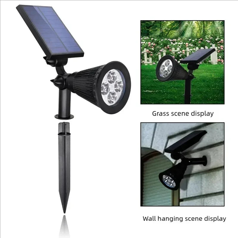 Outdoor Solar Spotlights Ground-plugged Lawn lamp LED 4Bulbs IP65 Waterproof Garden Stone Decorative Lamp tree-expanding light Qme