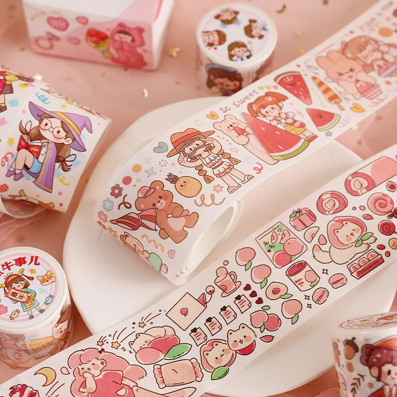 3m/Roll Cartoon Graffiti Life scene Making Tape School Scrapbooking Stickers DIY Aesthetic Decor Handbook Japanese Stationery Qme