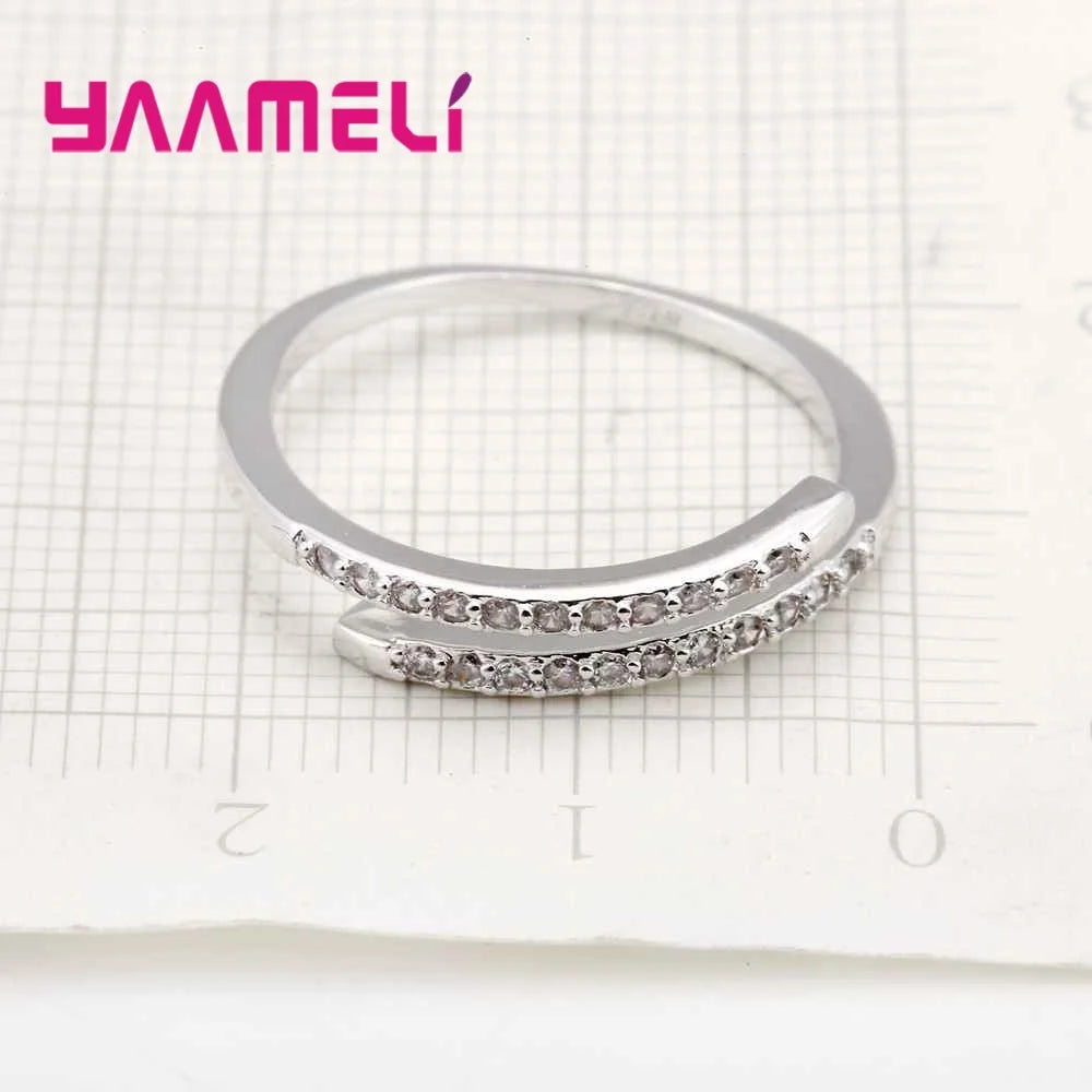 Beautiful Thin Ring Design for Lady Resizable Jewelry 925 Sterling Silver Color Sparking White Zircons Women Party Accessories Qme