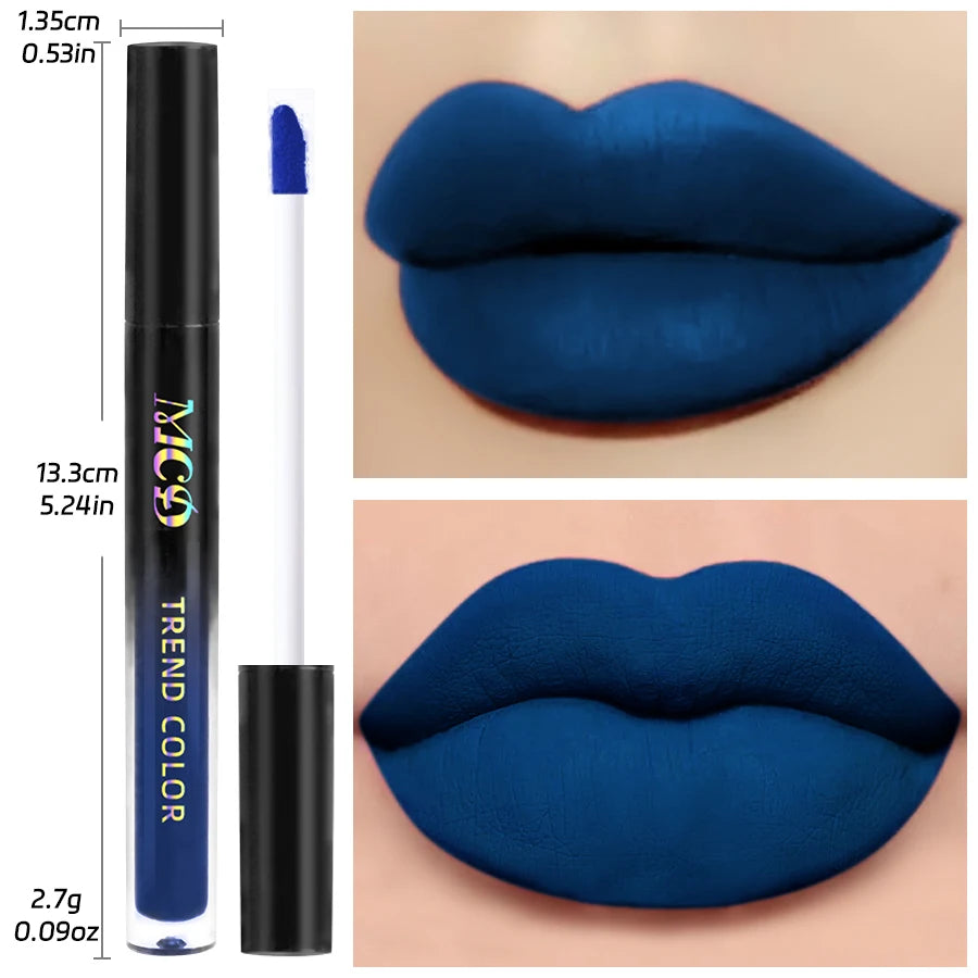 Sexy Velvet Matte Lip Glaze Liquid Lipstick Beauty Gloss Blue Nude Qme
