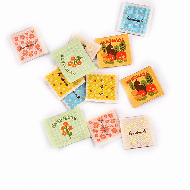 30pcs 33-41mm Colorfull Mix Flower Pattern Labels For DIY Clothes Bag Decoration Delicate Sewing Accessories Without Gum cp4179 Qme