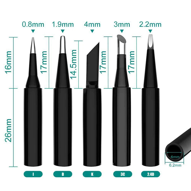 5Pcs I+B+K+2.4D+3C soldering iron pure copper 900M soldering iron head set inside hot bare copper electric soldering iron tip. Qme