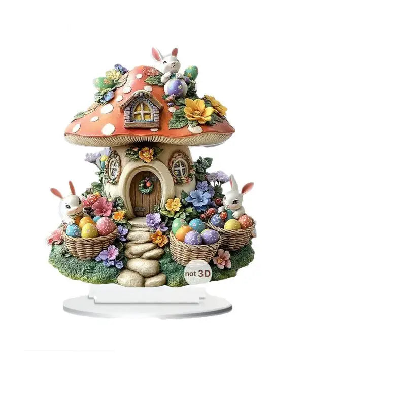 Cute Rabbit Desktop Ornament Easter Egg Shaped Cottage Acrylic 2D Flat Qme