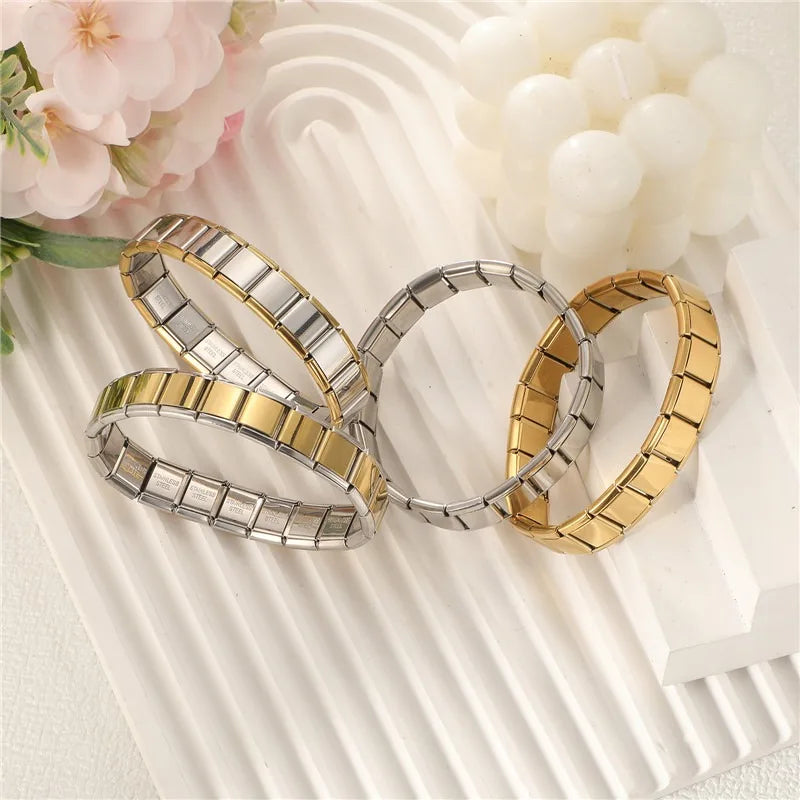 New Simple Fashion Elastic Italian Charm Link Chain Stainless Steel Bracelet for Men Women Metal Bangle on Hand DIY Jewelry Gift Qme