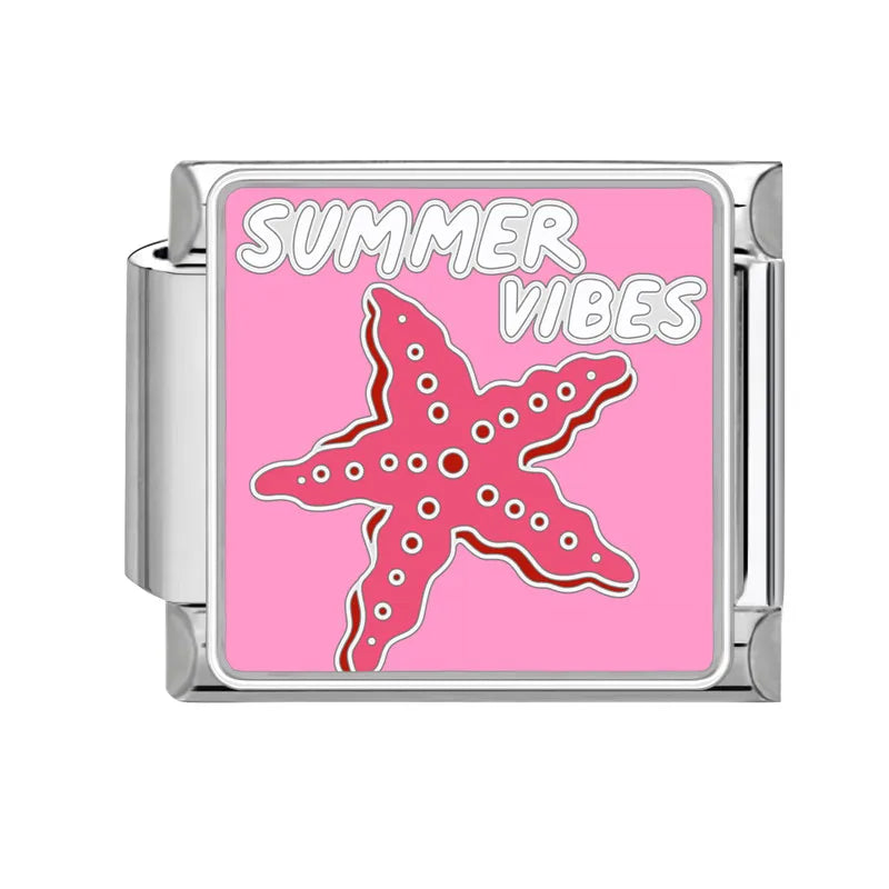 Drip Glaze Fashion Pink Starfish Blue Seawave Italian Charm Links Fit