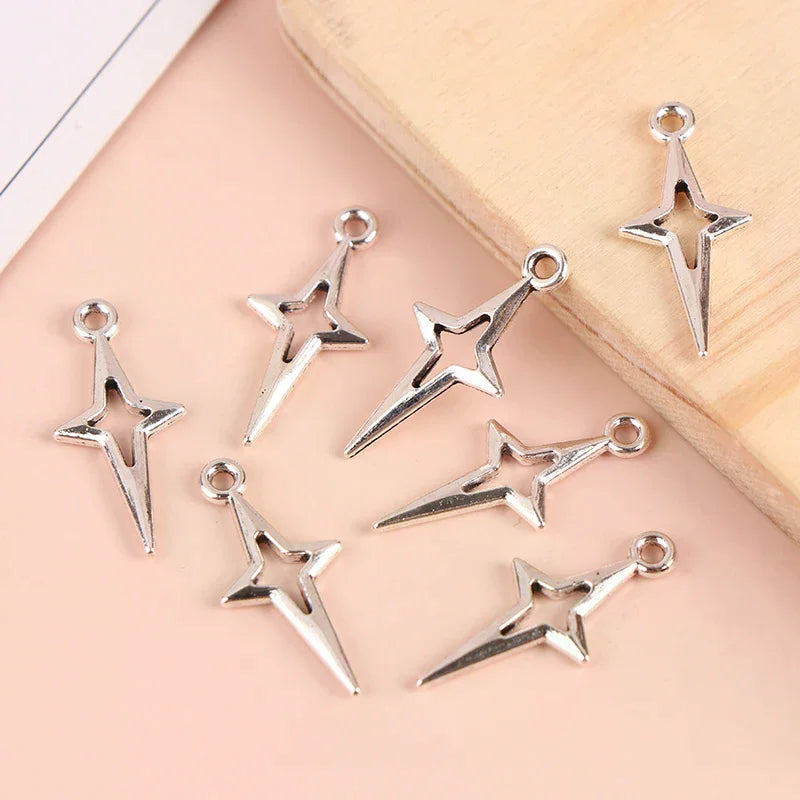 40pcs 23x10mm Antique Silver Color Openwork Star Charms For Jewelry Making Diy Accessories Qme