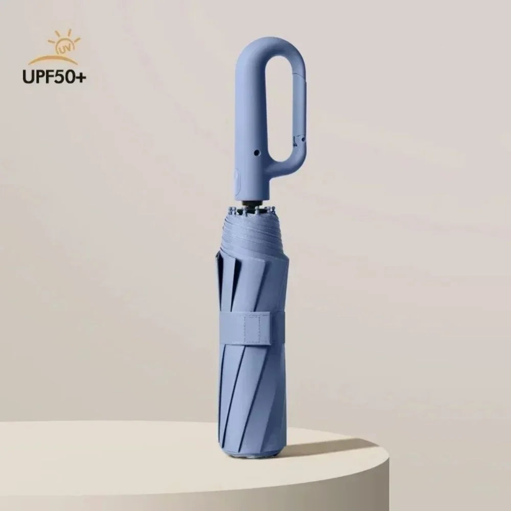 Ring Buckle Design Extra Large Reinforced Wind Rain-resistant Sunshade UV Umbrellas Automatic Folding UV Umbrella for Men Women Qme Blue 10K metal-fiber composite