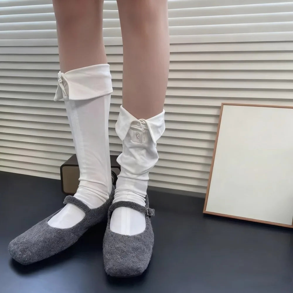 Comfortable Button Flip Collar Socks Lapel Novelty Polka Dot Socks Solid Color Hosiery Short Ankle Socks Female Qme One Size Style 7