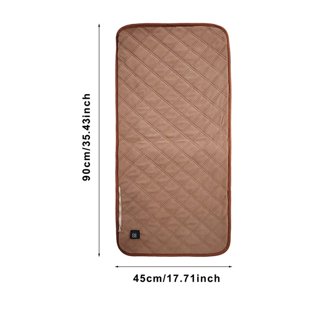 4 Heated Areas Camping Chair Heated Cushion Portable Heating Mat Cushion 3 Adjustable Temperature Type C/USB Charging for Winter Qme Coffee 45X90CM Oxford Cloth Autumn And Winter