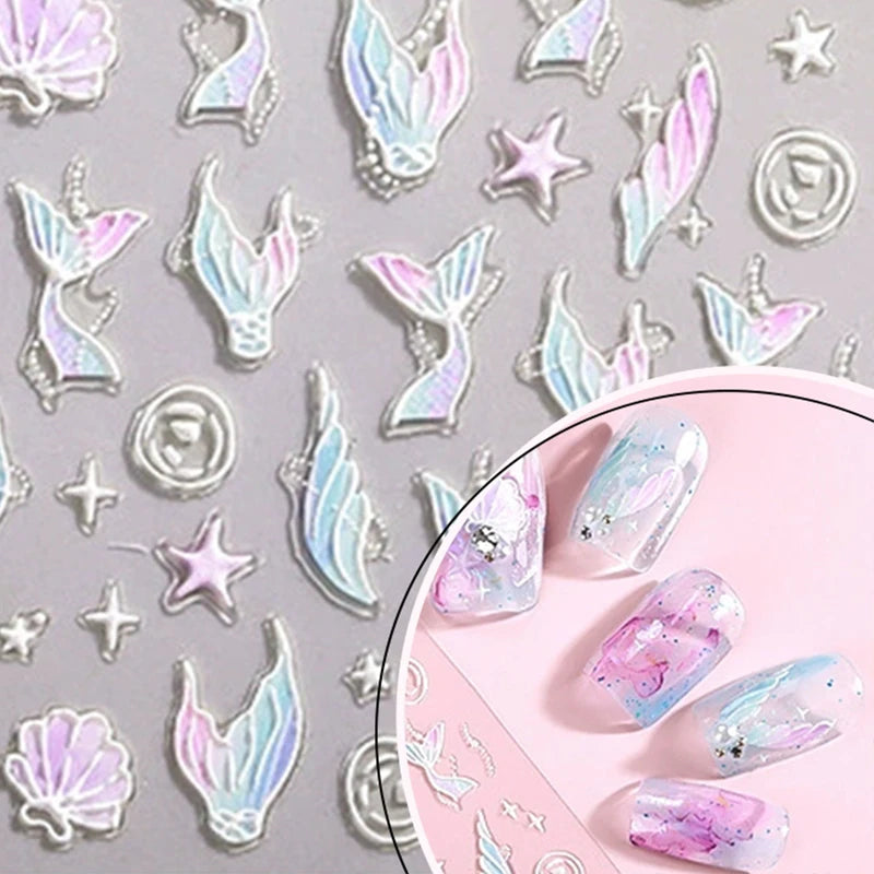 3D Embossed Floral Spring White Flowers Nail Stickers DIY Simple Qme