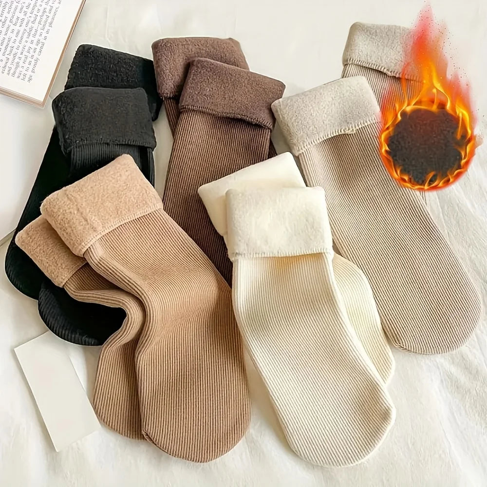 5Pairs Women Winter Thermal Socks, Fleece Lined Thick Warm Crew Socks, Soft Cozy Floor Sleeping Socks Qme