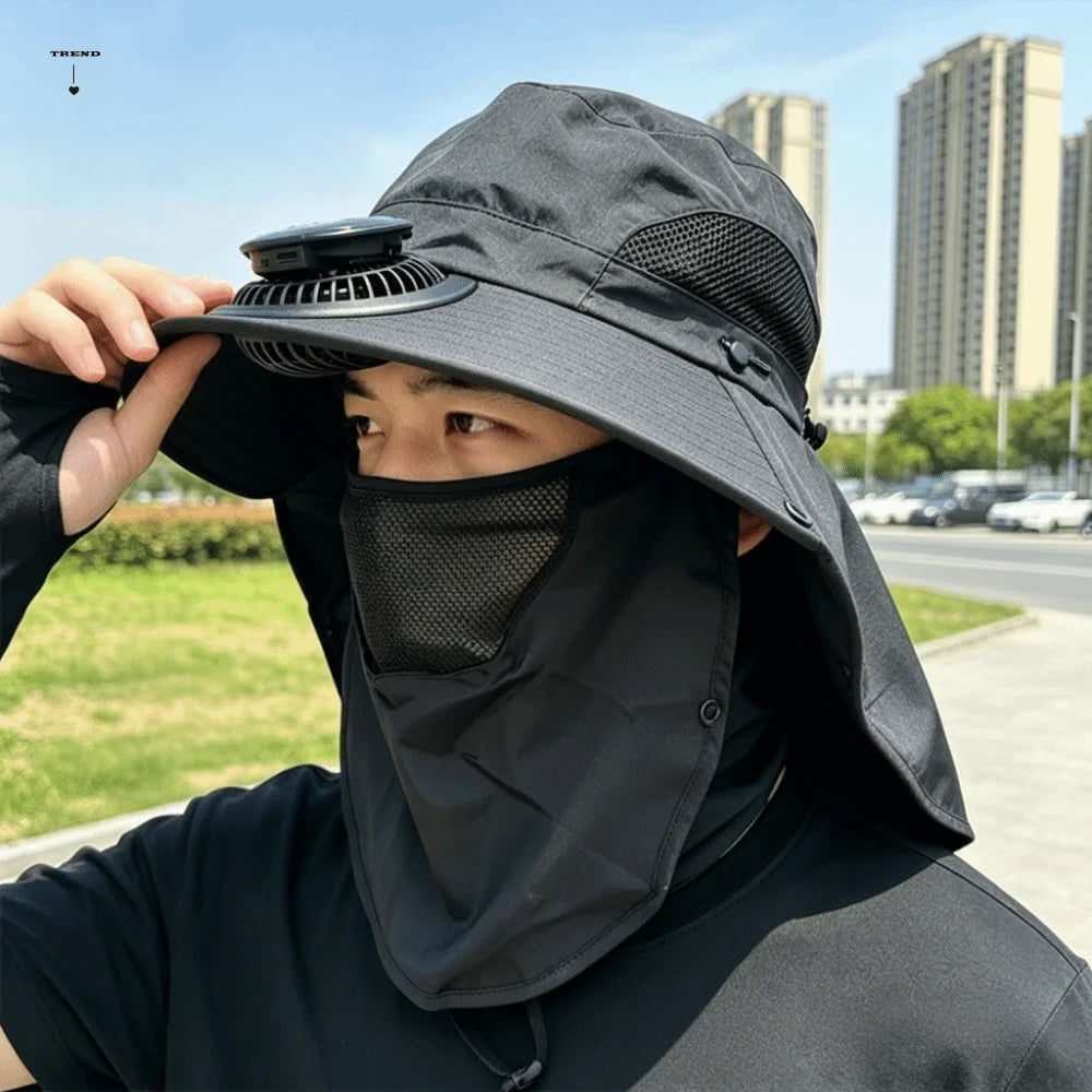 Portable Solar Rechargeable Fan Hat Adjustable Shawl Fishing Sun Qme