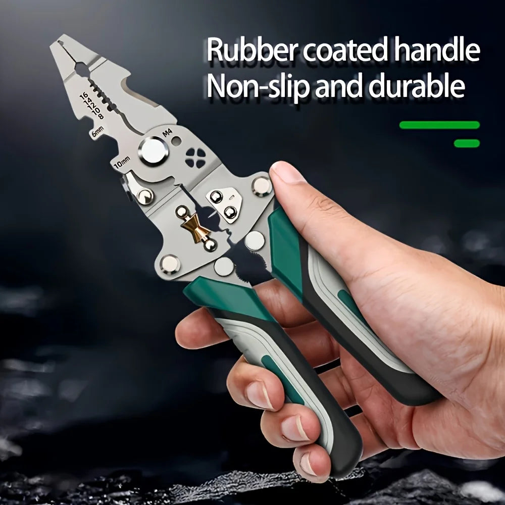 Collapsible Multi-Function Electrician's Industrial Grade Wire Stripper,Durable Precision Tool For Cutting,Crimping,Stripping Qme