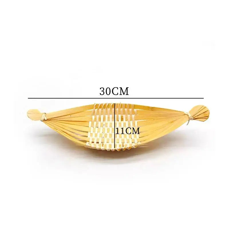 Boat-shaped Bamboo-woven Fruit Basket Living Room Storage Tray Snack Qme M