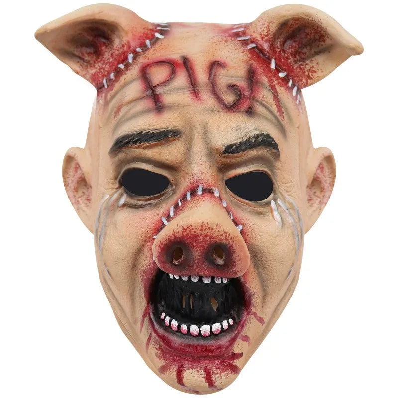 Horror Movie Texas Saw Cosplay Scary Cry Pig Latex Mask Terror Helmet Halloween Masquerade Party Carnival Prank Costume Prop Qme
