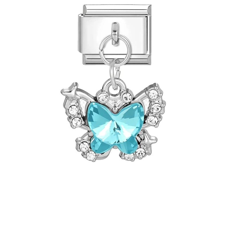 New Original Colored Crystal Turtle Moon Heart Italian Charm Stainless Steel Link Fit 9mm Modular Bracelet DIY Jewelry Wholesale Qme Style 9