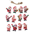 Vintage Wooden Santa Claus 2D Flat Christmas Tree Decorations Cute Qme 12Pcs Set