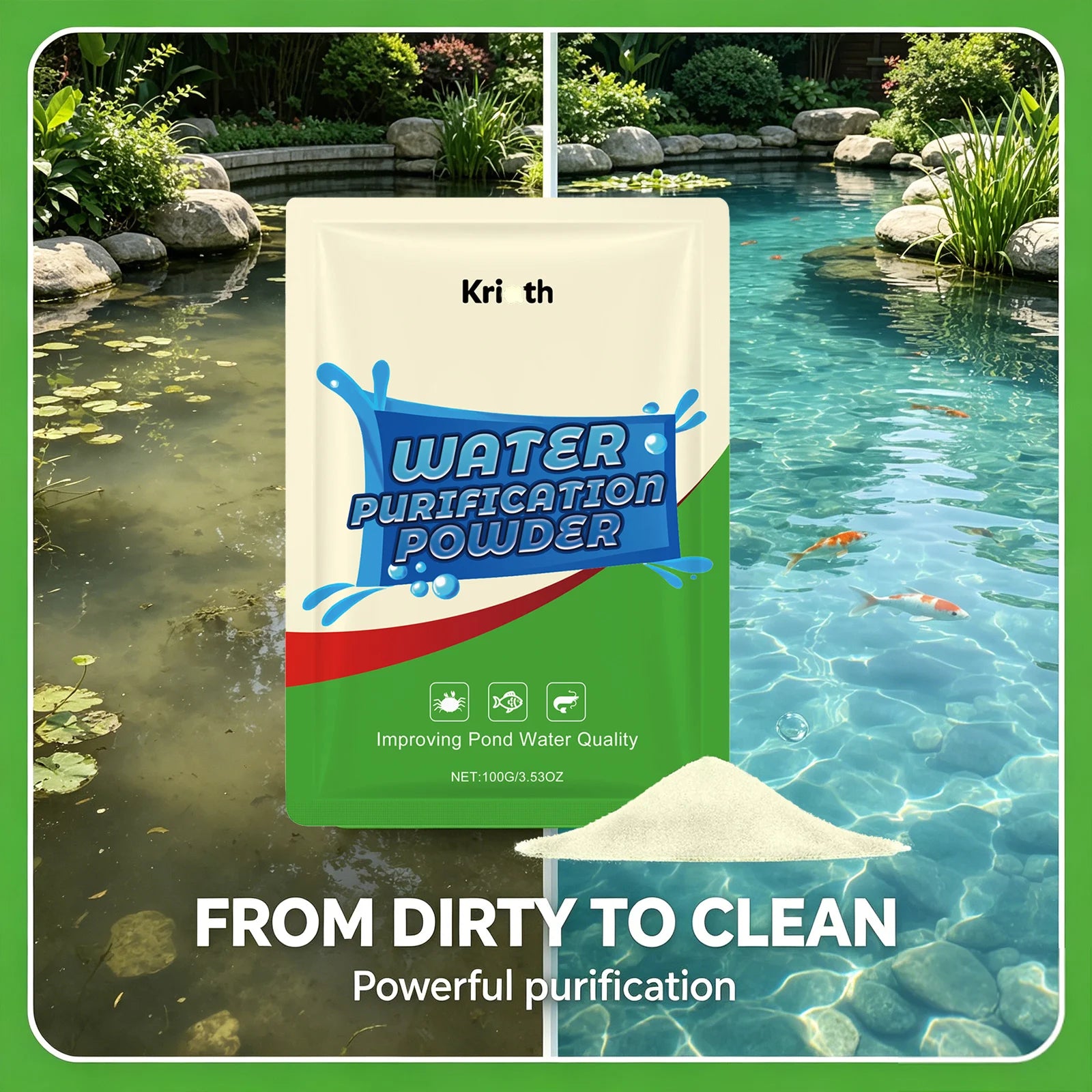 Pond Water Purification Powder Eliminate Odor Reduce Organic Waste Improves Water Clarity Safe Water Treatment Water Conditioner Qme