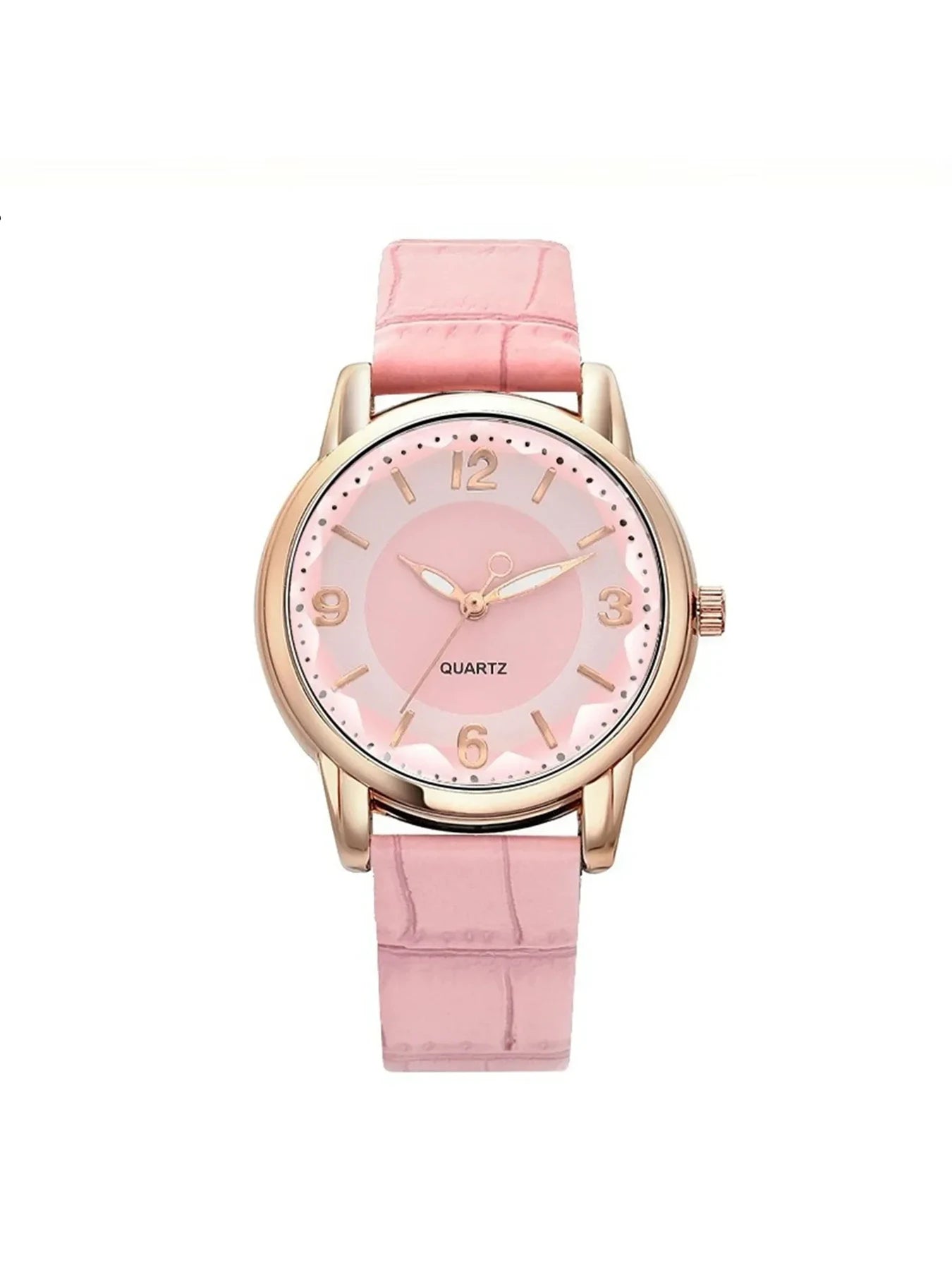 Minimalist Large Number Mark Women’s Quartz Watch, Delicate Beveled Dial Soft Pink Leather Band Ladies Accessory Watch Qme Pink