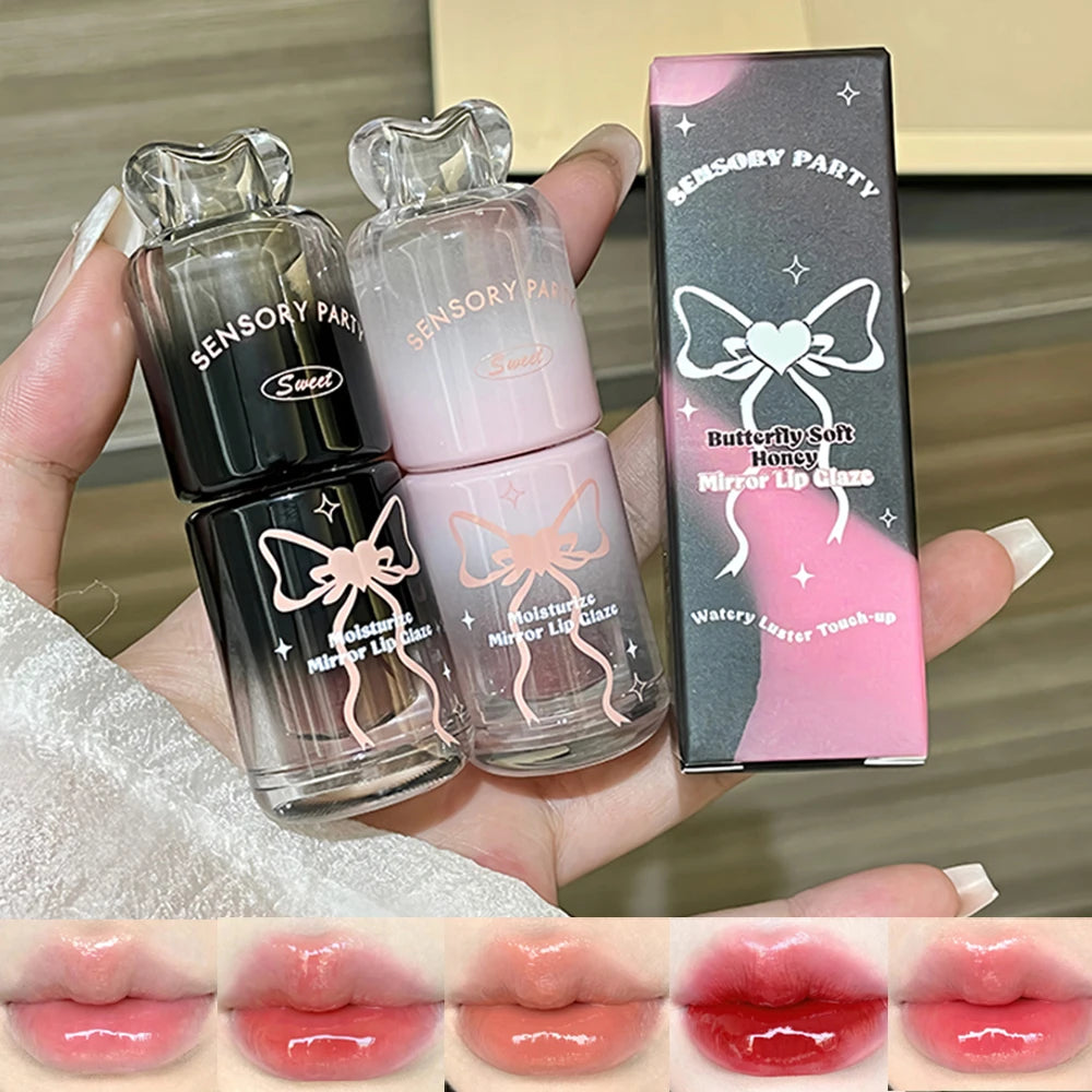 Bowknot Black Pink Mirror Lip Gloss Non-cup Staining Long-lasting Qme