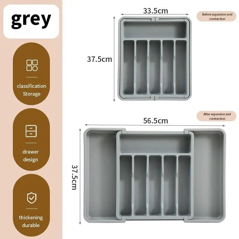 Adjustable Cutlery Tray Drawer Organizer Kitchen Expandable Utensil Qme Gray