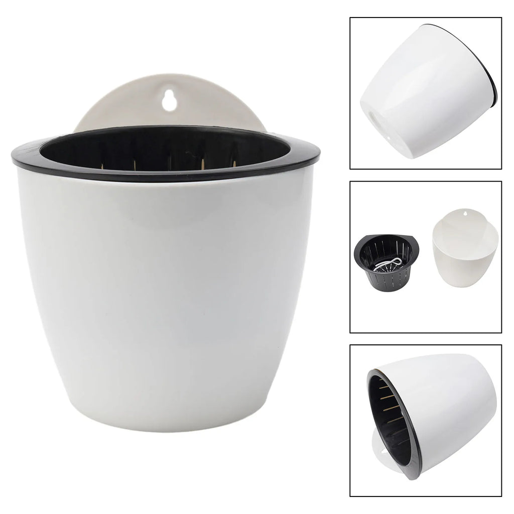 1X Wall-Mounted Flower Pot Automatic Water-Absorbing Plastic Self Watering Pot Green Dill Home Decoration Garden Supplies Qme