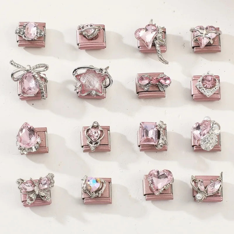 Wholeasle Shiny Round Zircon Bow Beautiful Stars Italian Charm Links Fit 9mm Stainless Steel Bracelet Women Jewelry DIY Making Qme