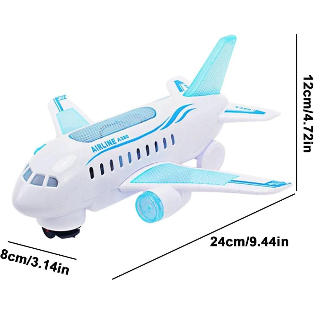 Aeroplane Toy Electric Airplane Toy with Flashing LED Lights & Sounds Bump and Go Musical Birthday Gift for Kids Boys Girls Qme