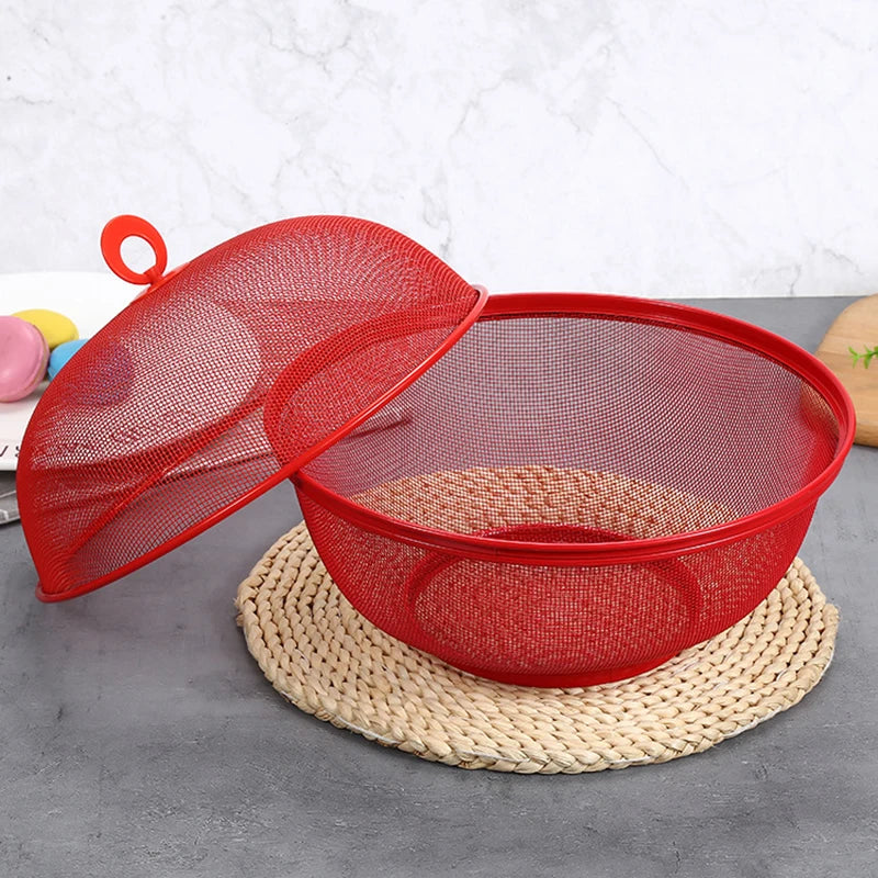 Portable Metal Storage Basket Lid Mesh Prevent Flies Fruit Kitchen Qme