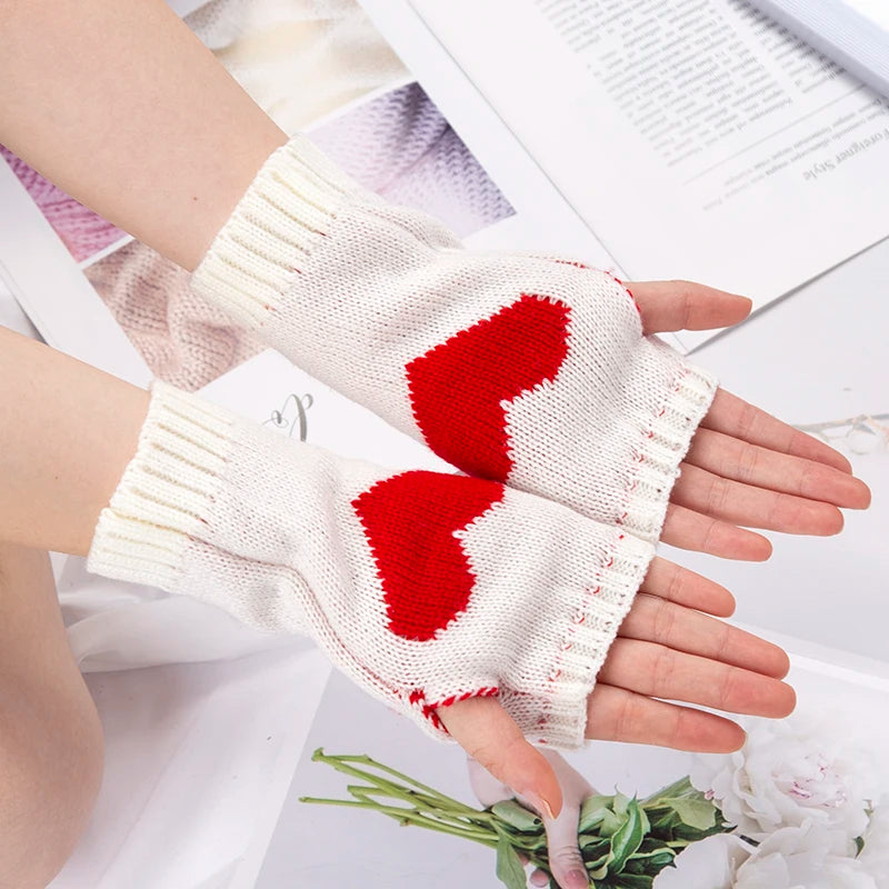 Women Gloves Stylish Hand Warmer Winter Glove Girls Arm Crochet Knitting Goth Lolita Heart Mitten Warm Fingerless Cosplay Gloves Qme