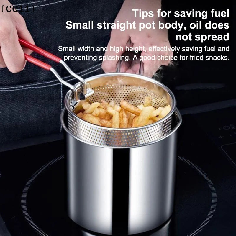 304 Stainless Steel Deep Fryer Frying Basket Multifunction Small Pot Qme