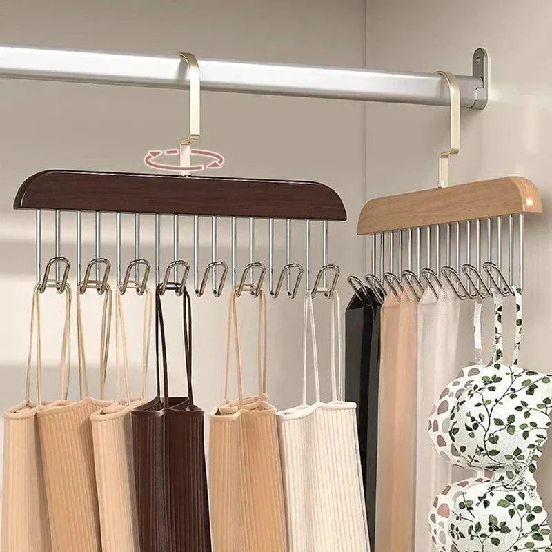 Retro Solid Wood Hanger Hook Storage Bra Tie Hangers Household Belt Storage Rack Durable 8 Hooks Rack Closet Clothes Organizer Qme