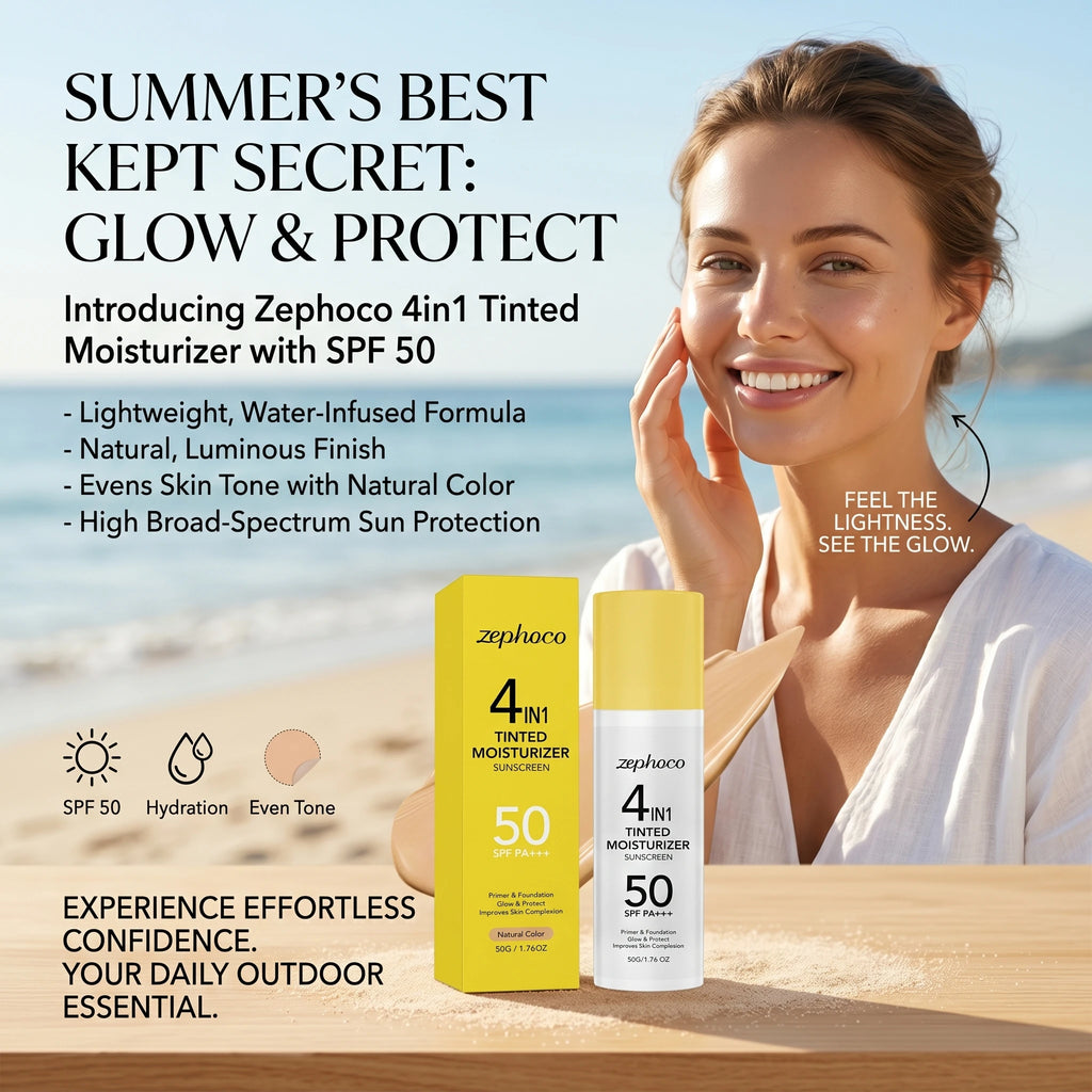 zephoco Tinted Moisturizer Sunscreen Spf 50 Anti UV Improve Skin Tone Full Coverage Foundation Base Makeup Moisturizing Sunblock Qme