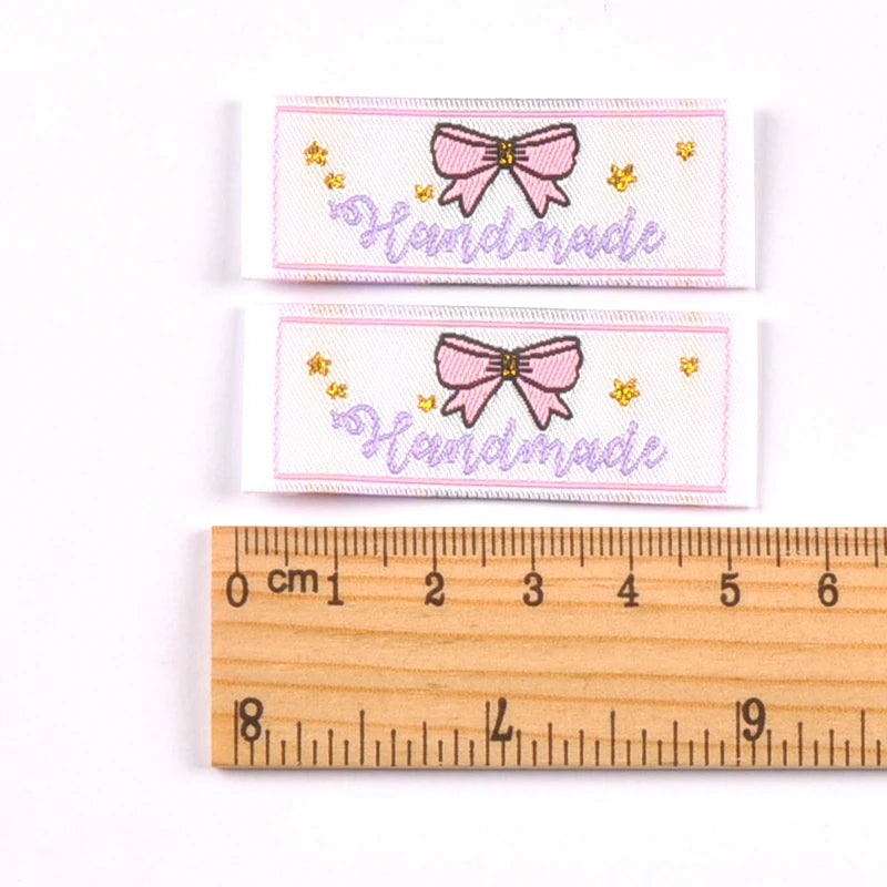 20pcs 18-53mm Assorted Cute Cherry Peach Fabric Labels, Handmade Sew On Tags for DIY Clothes Bags Crafts cp4301 Qme 53x20mm-8