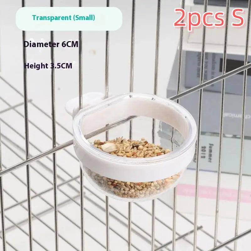 Cage Convenient Hanging Seed Water Feeder Parrots Bird Feeding Bowl Qme 2PCS White S