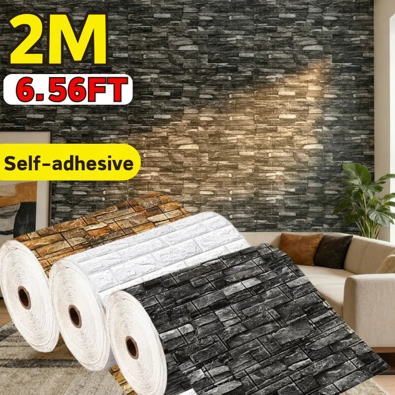 Waterproof Stain Resistant 3D Brick Wallpaper 70cmx2m Wall Sticker Qme