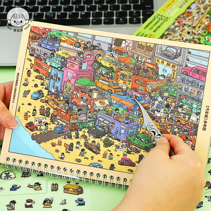 TIANZI Miniature Scene Sticker Book Everything is Human 2.0 Series – Cute-Style DIY Stacked 3D Houses Quiet Books Qme